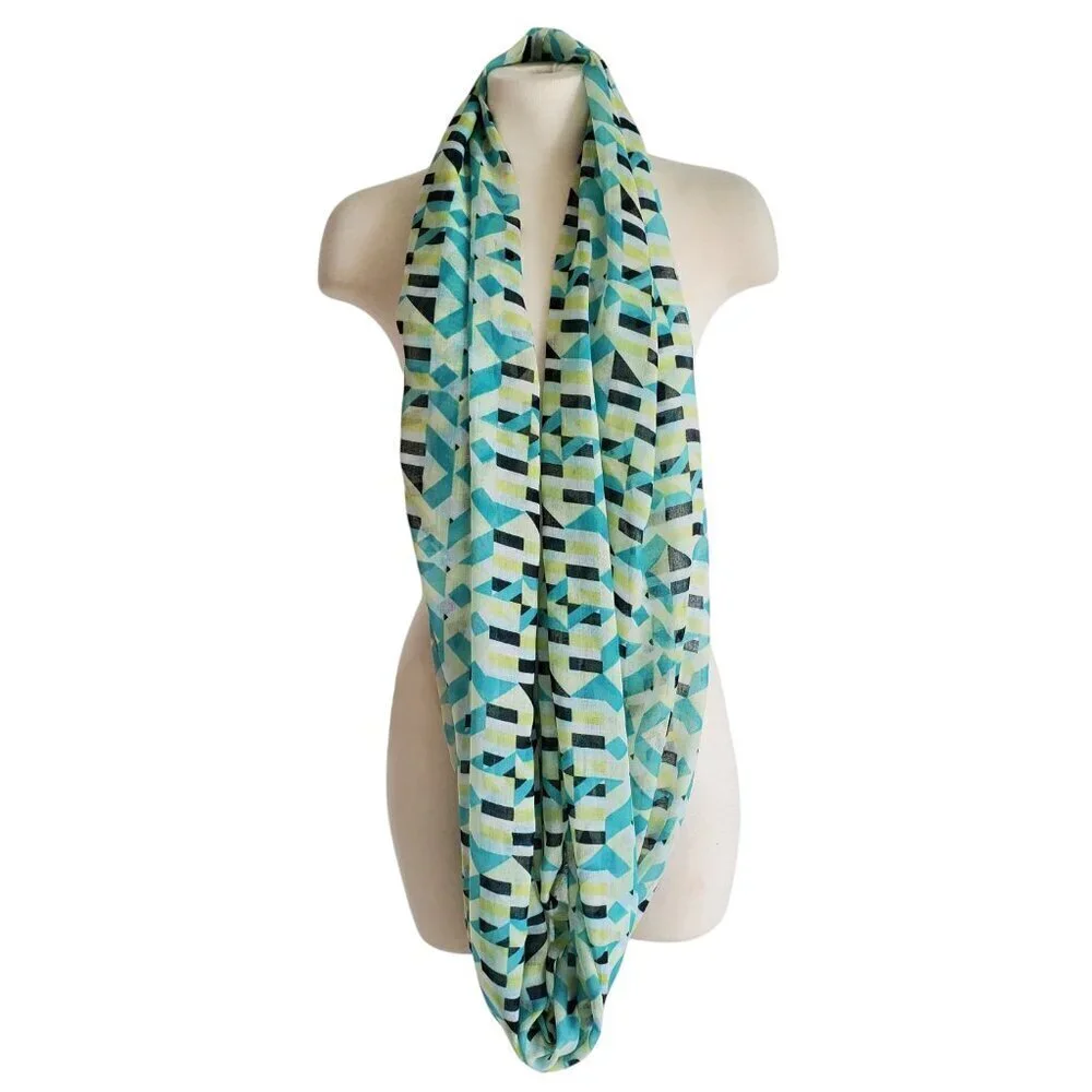 Infinity Scarf Abstract Geo Print Transparent Blue Turquoise Yellow Whimsygoth